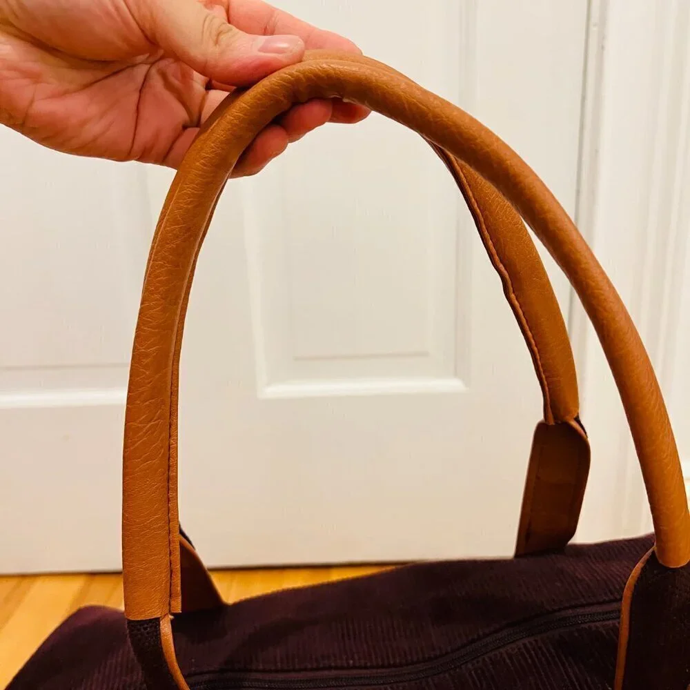 Vintage 80's 90's Corduroy and Leather Large Duffle Bag